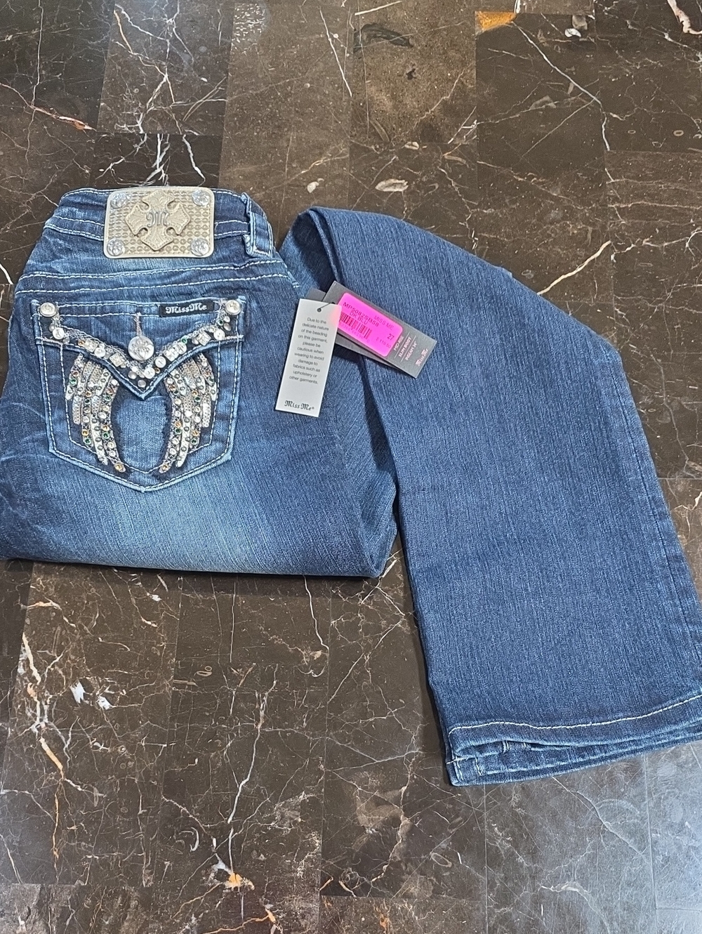 Miss Me Denim Boot Cut Jeans with Embellished Back Pockets - Blue